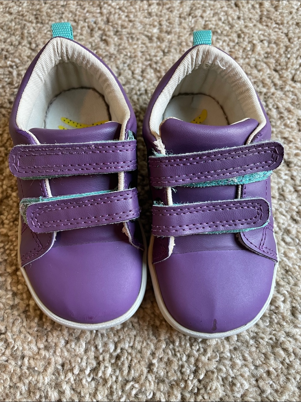 Ten little Toddler Purple Velcro Shoes with Teal Pull Tab
